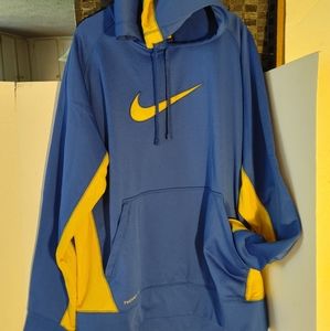 Nike Therma Fit Blue Gold Hoodie Pull Over Kankaroo Pocket Size XL Logo